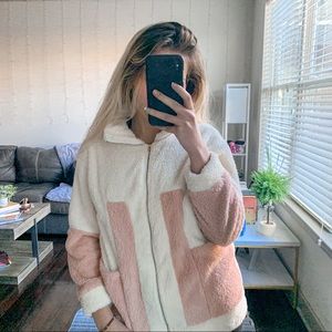 Teddy Coat Pink/White